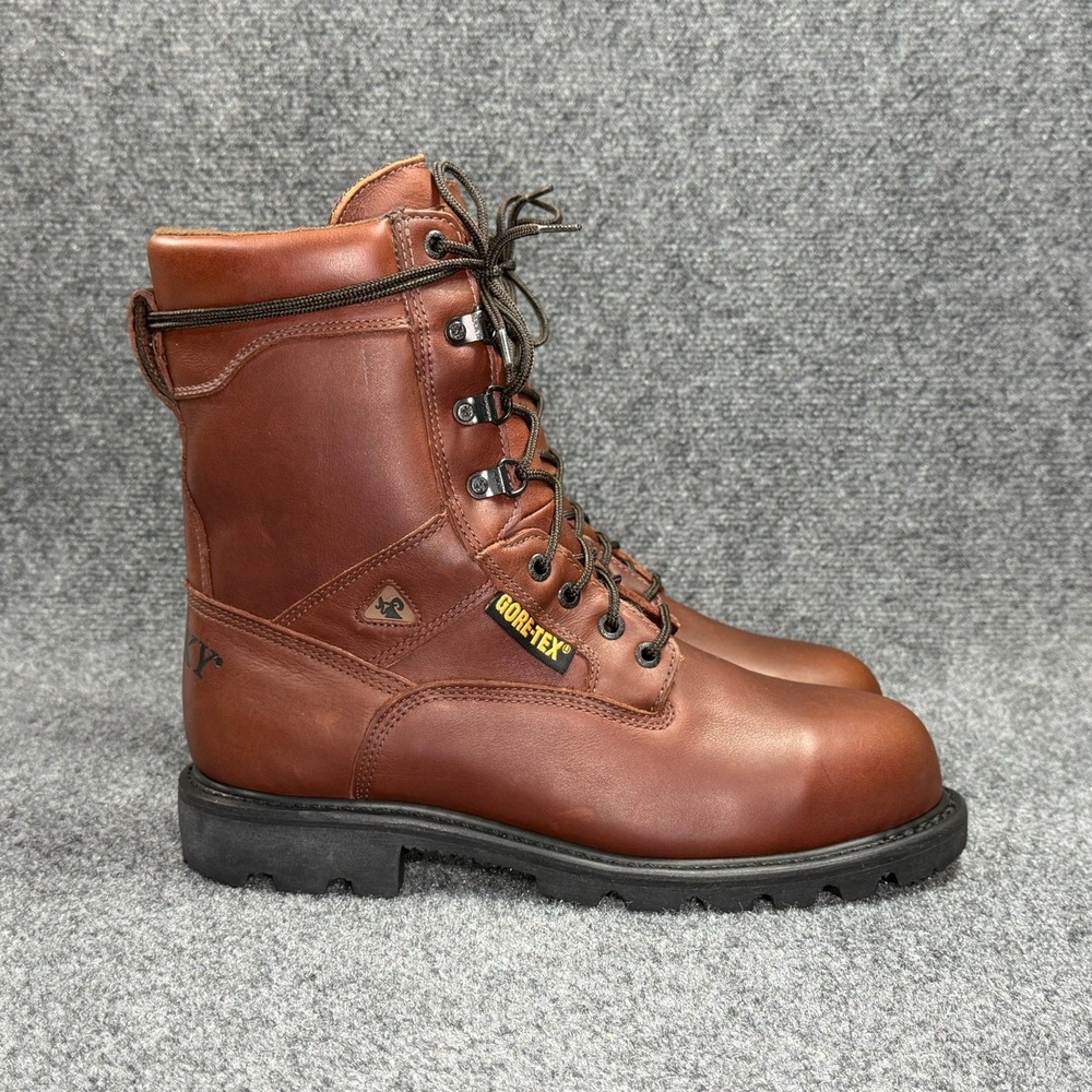 Rocky Ranger 8" Work Boots Mens 9.5W Brown Leather Gore-Tex Steel Toe Waterproof